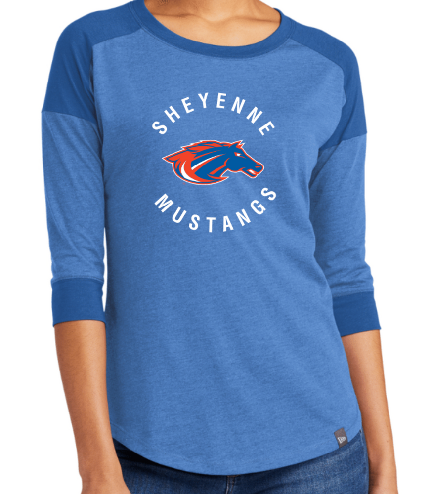 ALL SPORTS MUSTANG Ladies New Era Raglan 3/4 Sleeve Tee